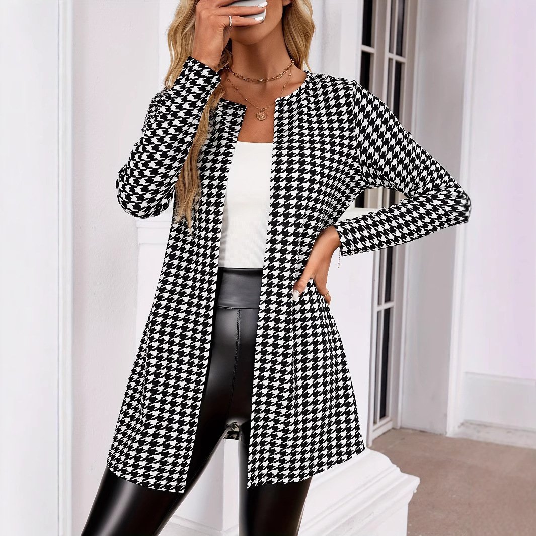 Spring And Autumn Two Seasons Women's Printed Coat Round Neck Small Suit - Image 2