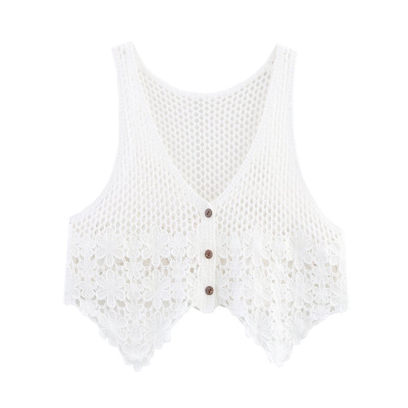 Retro Crocheted Hollow Outer Wear Women's Knitted Vest - Image 6