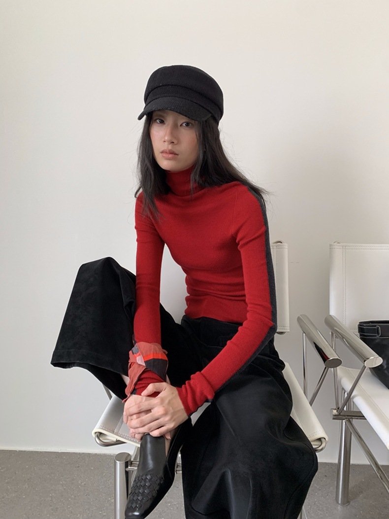 Double-color Women's Contrast Color Slim Fit Woolen Sweater - Image 6