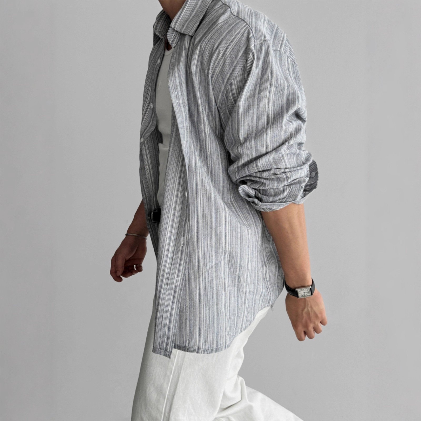 Men's Casual Korean Style Loose Vintage Striped Shirt - Image 2
