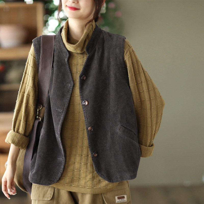 Autumn Retro Cotton Corduroy Loose Sleeveless Vest Coat - Image 2