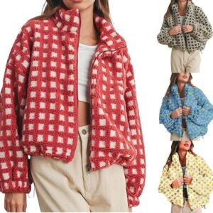 New Women Anti-blowing Lamb Wool Plaid Fashion Casual Loose Jacket