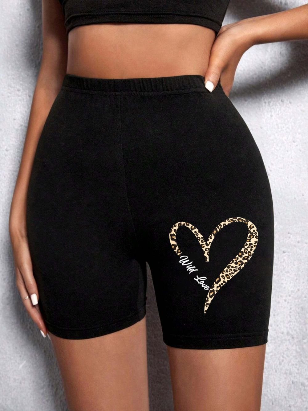 Summer Woman Tight Shorts Leopard Heart And Love Letter Grap - Image 4