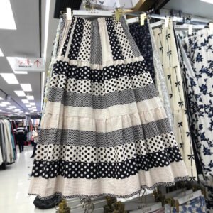 Polka Dot Contrast Color Cotton Stitching Skirt Women's Slimming