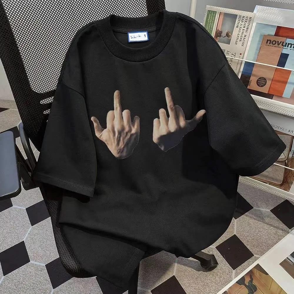 Pure Cotton National Fashion Friendly Gesture Printing Summer Short Sleeve - Image 2