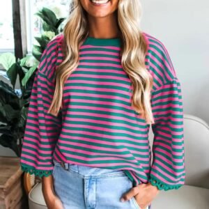 Fashion Striped Crew Neck Long Sleeves Women