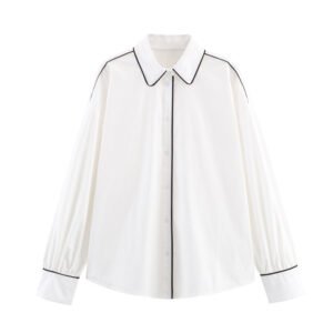 Simple Contrast Color Trim Poplin Shirt