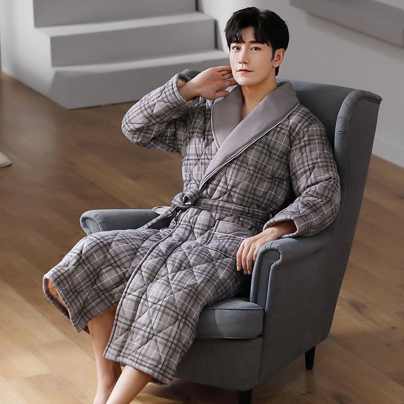 Pure Cotton Long Sleeved Autumn And Winter Thin Quilted Bathrobe Bathrobe - Image 7