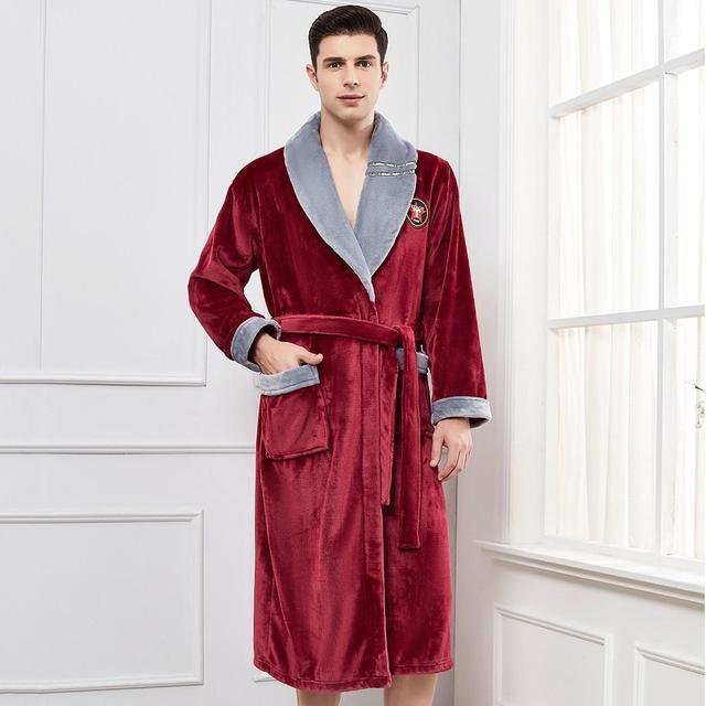 Winter Flannel Lovers Robe Gown Elegant Solid Casual Sleepwe - Image 3