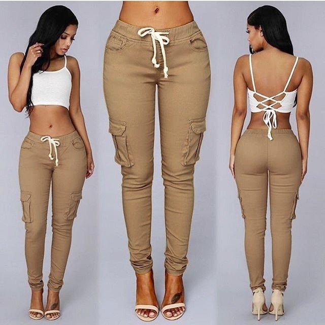 Women's Multi-Pocket Drawstring Casual Pants - Image 3