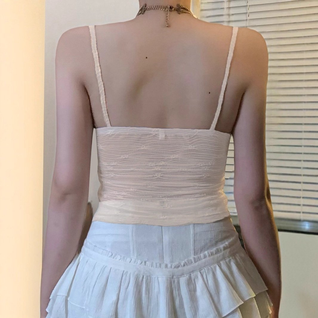 Low Collar Chest-flattering Lace-up Irregular Mesh Sexy See-through Vest - Image 4