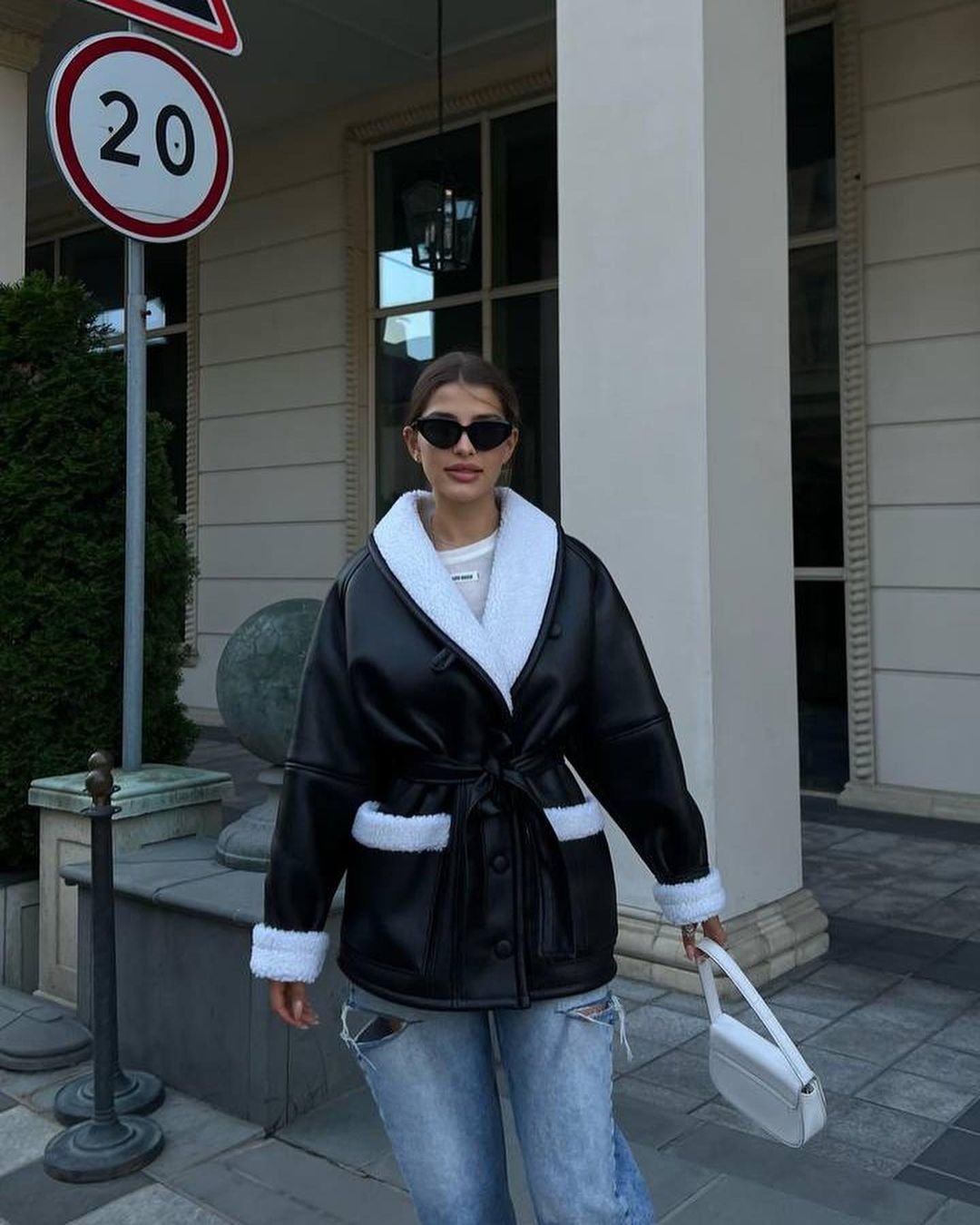 Leather And Fur Korean Style Long Sleeve Splicing Coat Women - Image 5
