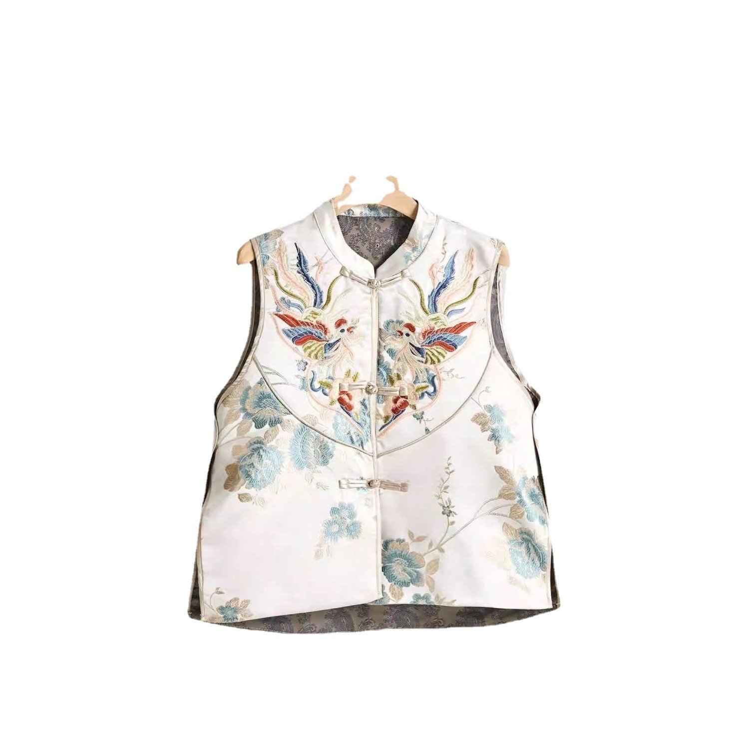Split Stand Collar Machine Embroidery New Chinese Jacquard National Style Retro Buckle Vest For Women - Image 5