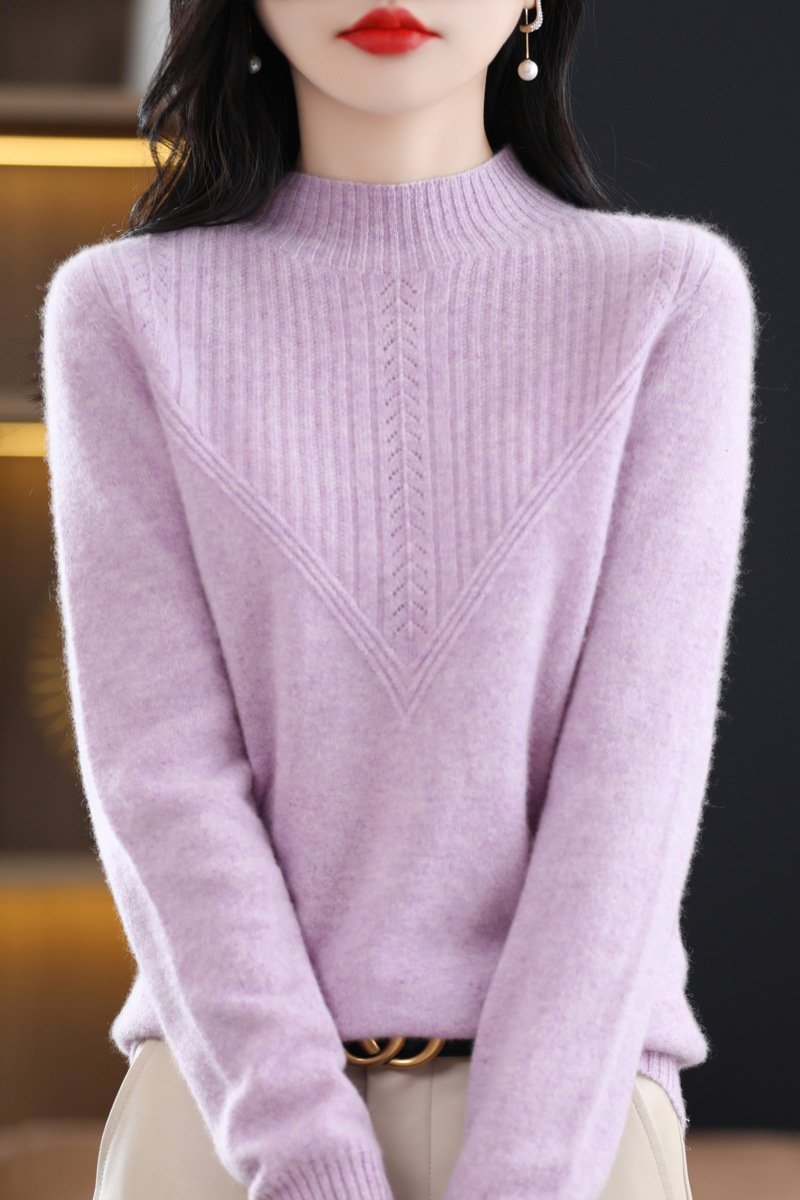 Front Line Ready-made Garments Woolen Half Turtleneck Hollow-out Sweater Bottoming Shirt Top - Image 10