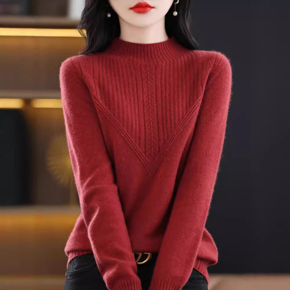 Front Line Ready-made Garments Woolen Half Turtleneck Hollow-out Sweater Bottoming Shirt Top - Image 3