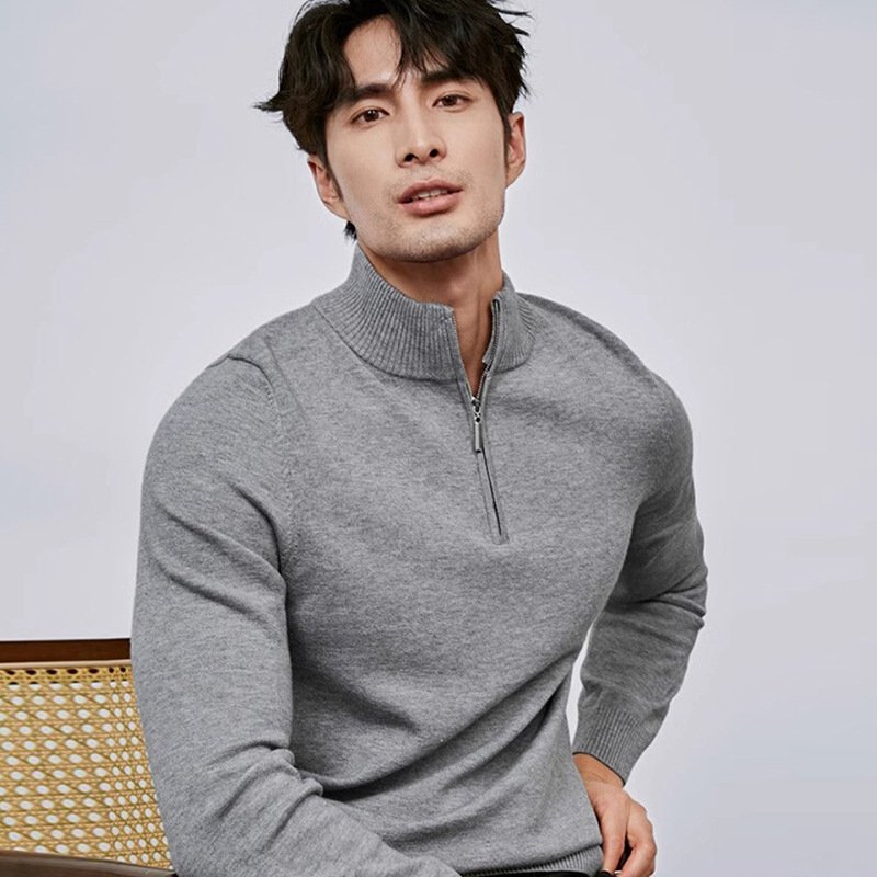 Men's Half Zipper Pullover Long Sleeve Sweater - Image 2