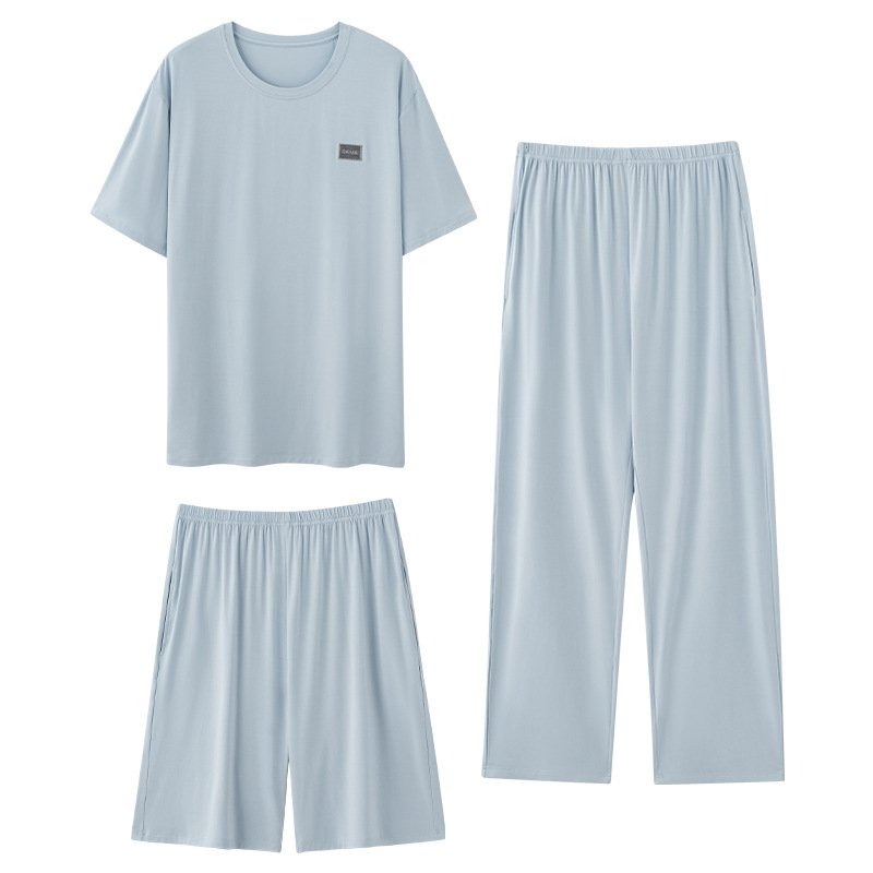 Men's Pajamas Thin Spring And Summer Modal Short-sleeved Trousers Three-piece Home Wear Suit - Image 5