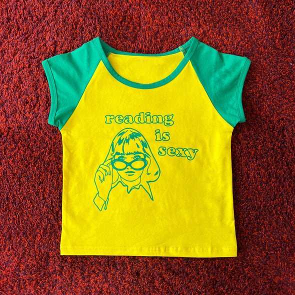 Contrast Color Round Neck Letter Print Slim Fit Short Slimming Navel-exposed Casual Top - Image 6