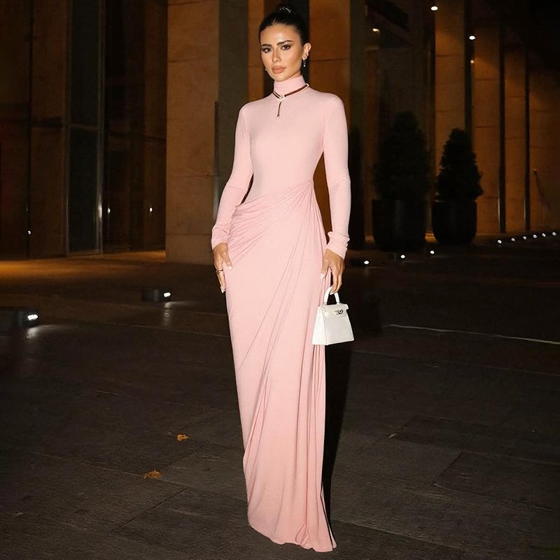 Sexy Slim Fit Backless Button Solid Color Long Sleeve Dress - Image 2