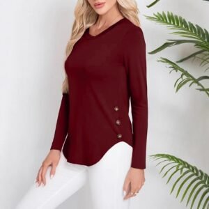 New Women's Autumn And Winter Round Neck Curved Hem Long Sleeve