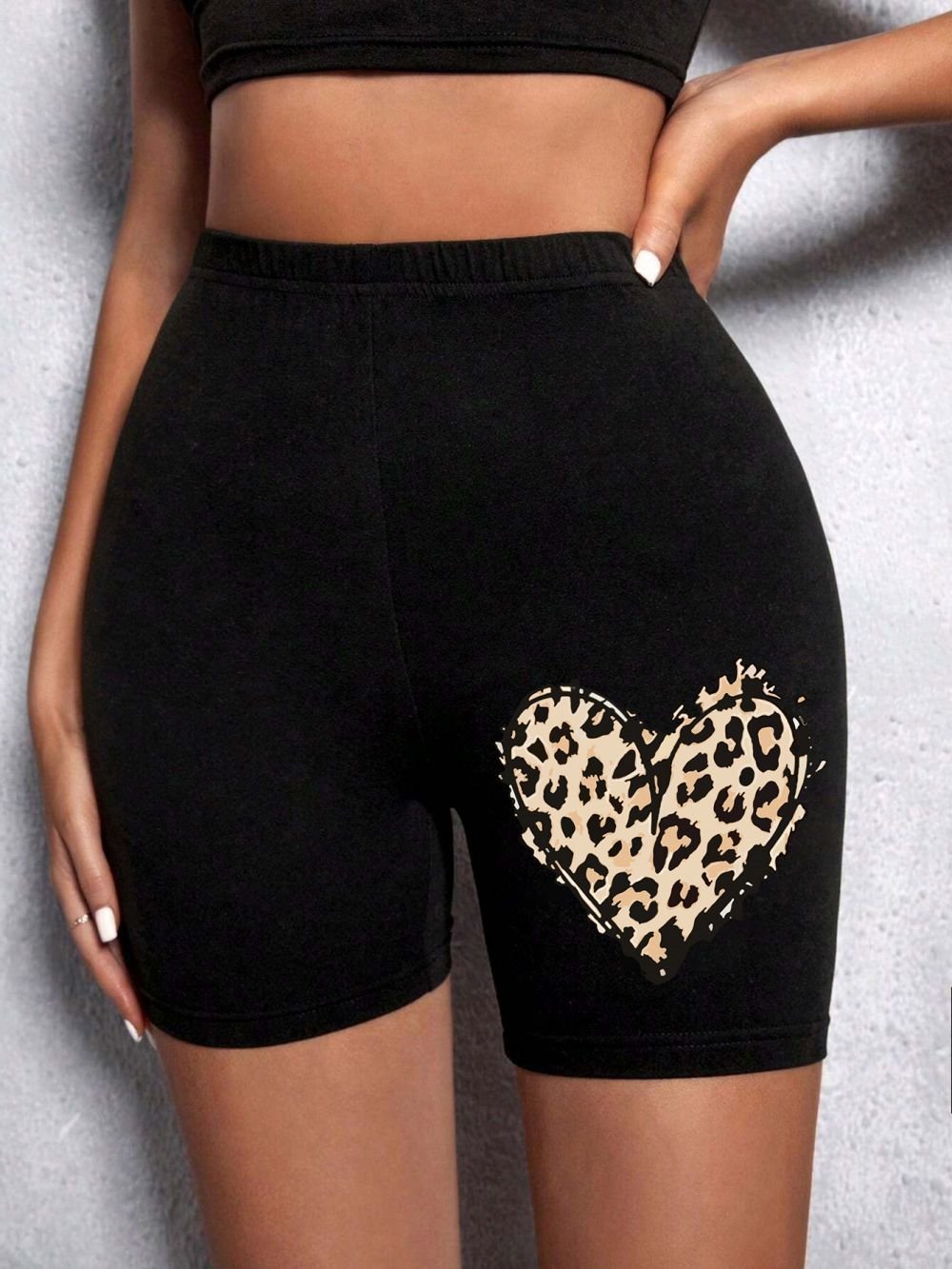 Summer Woman Tight Shorts Leopard Heart And Love Letter Grap - Image 6