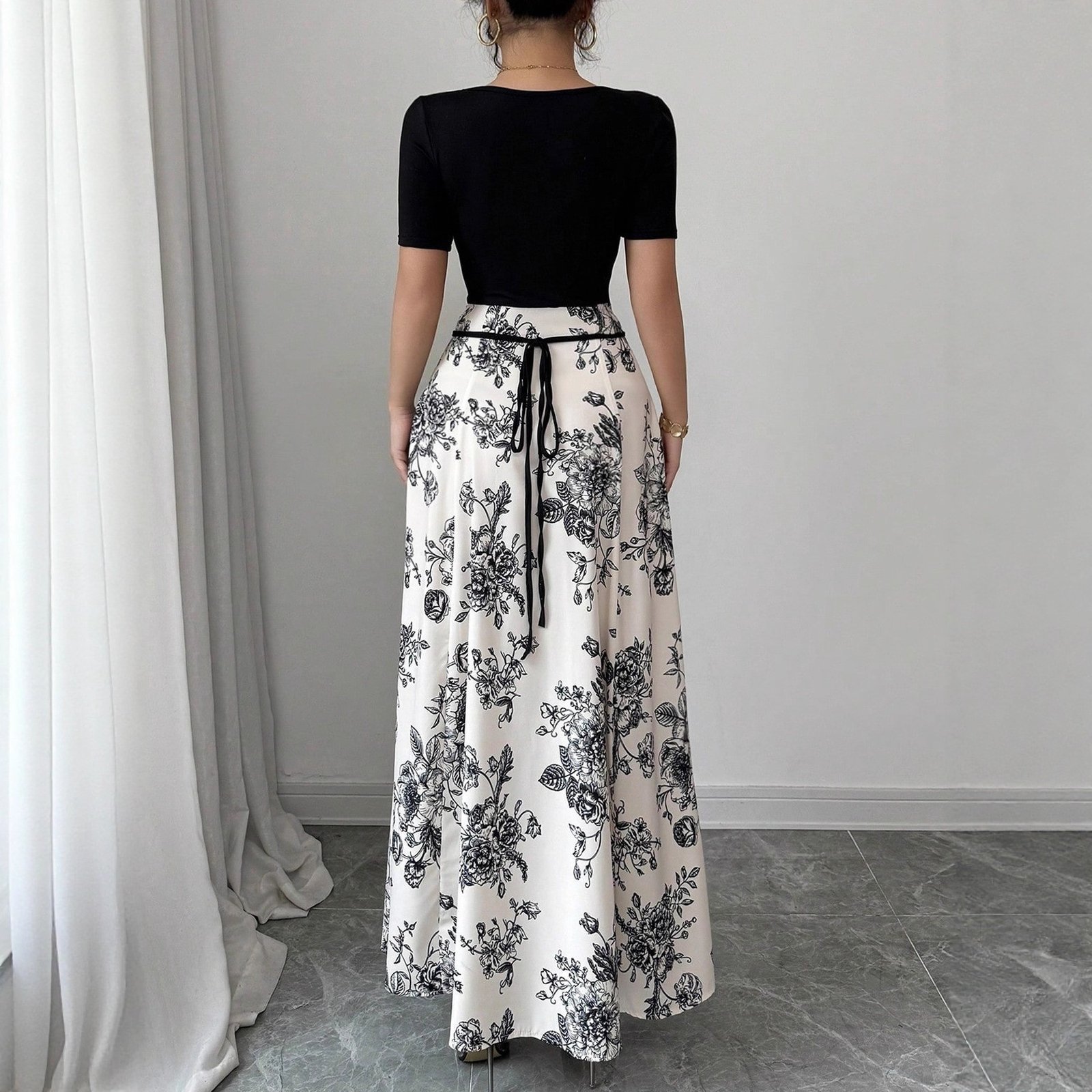 Women's Dress Slimming French Floral Long - Image 2