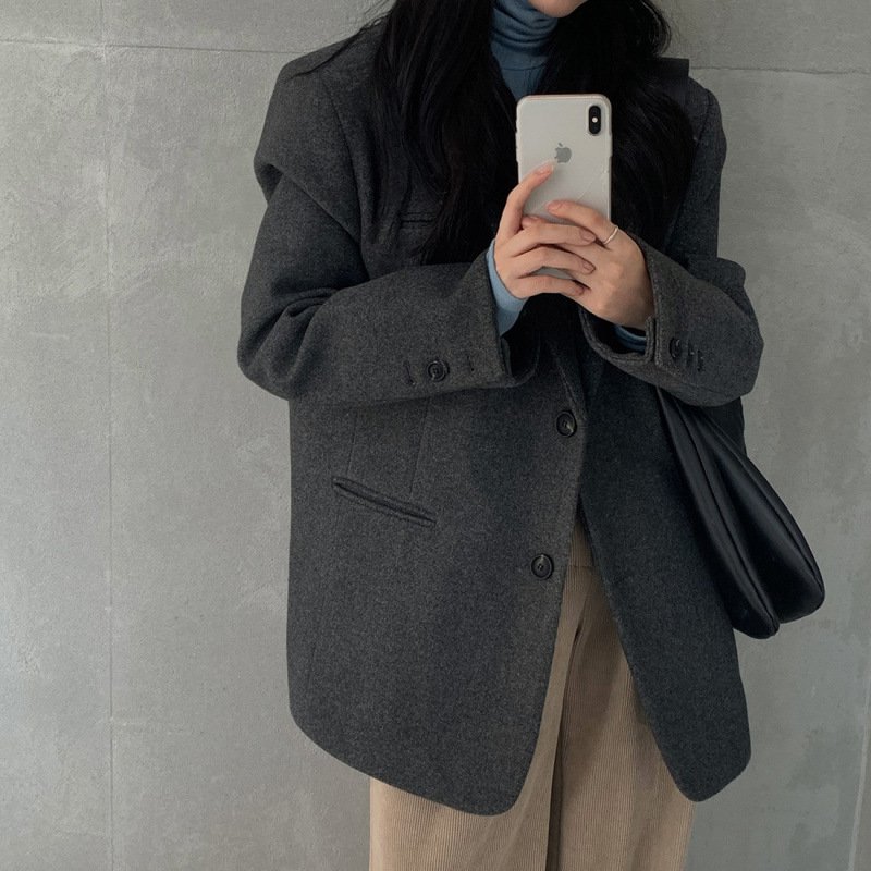 Korean Hepburn Style Loose Thick Woolen Coat - Image 6