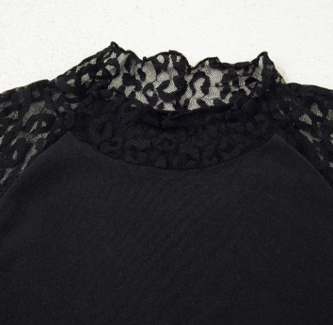 Black Leopard Print Mesh Stitching Knitted Long-sleeved Top - Image 5