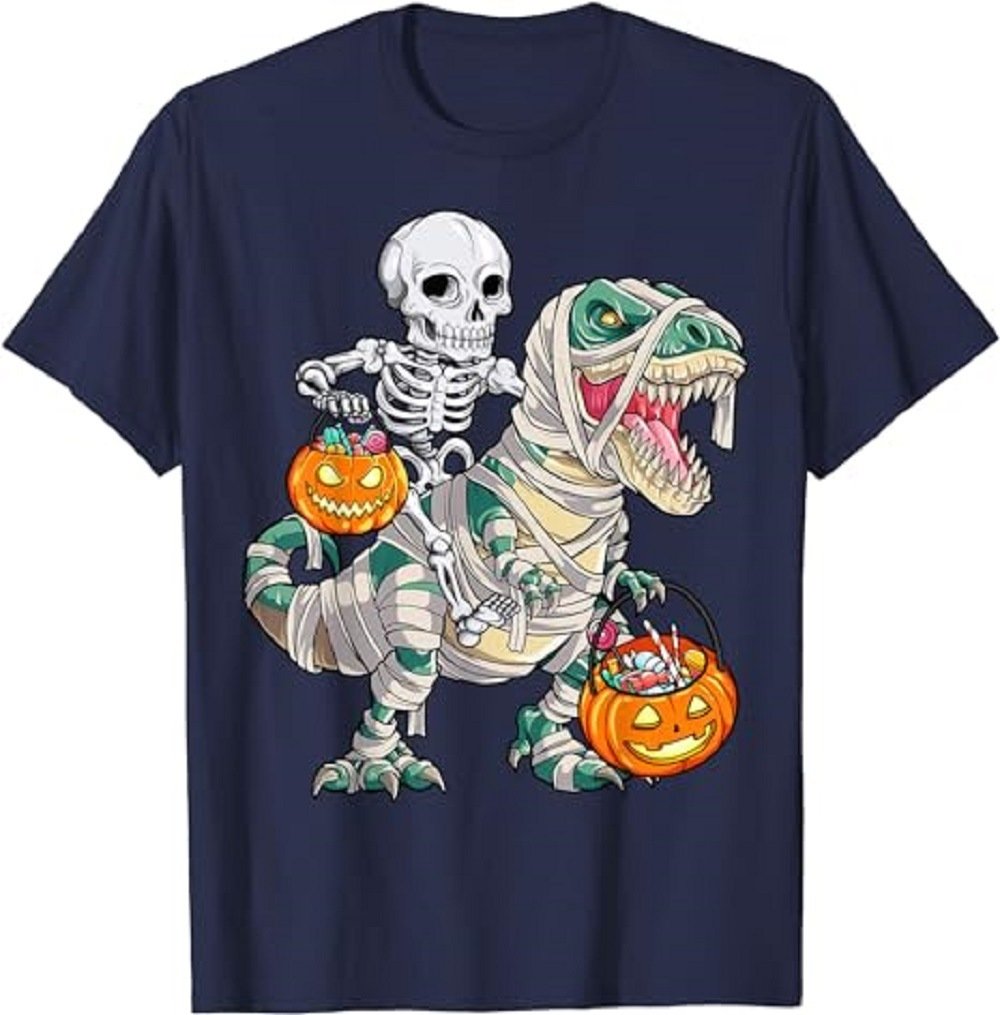 Mummy Dinosaur Tyrannosaurus Rex Halloween Pumpkin T-shirt - Image 4