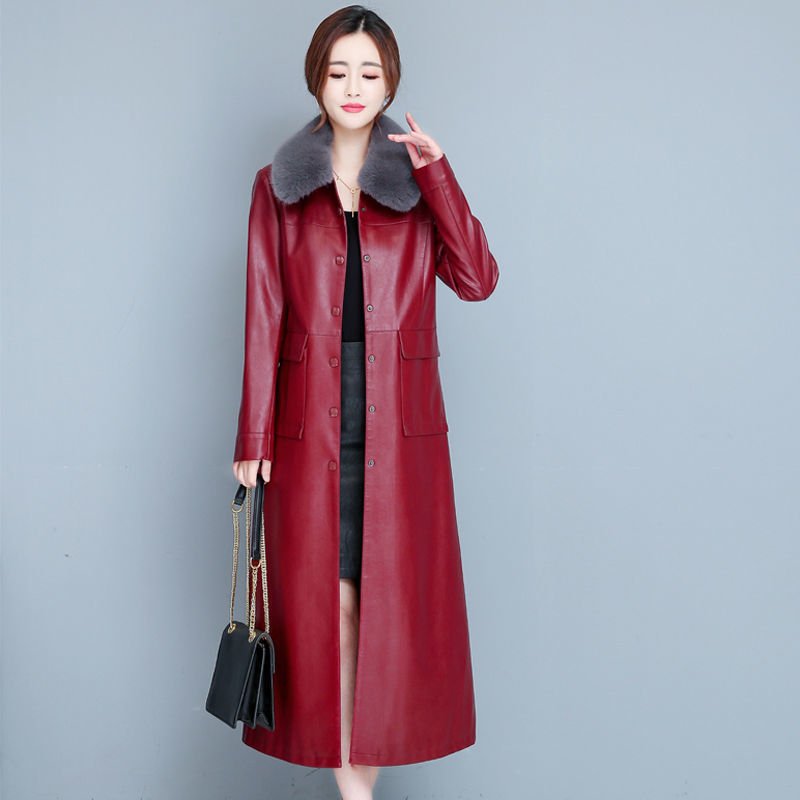 Ladies Fashion Thin Leather Trench Coat Coat - Image 7