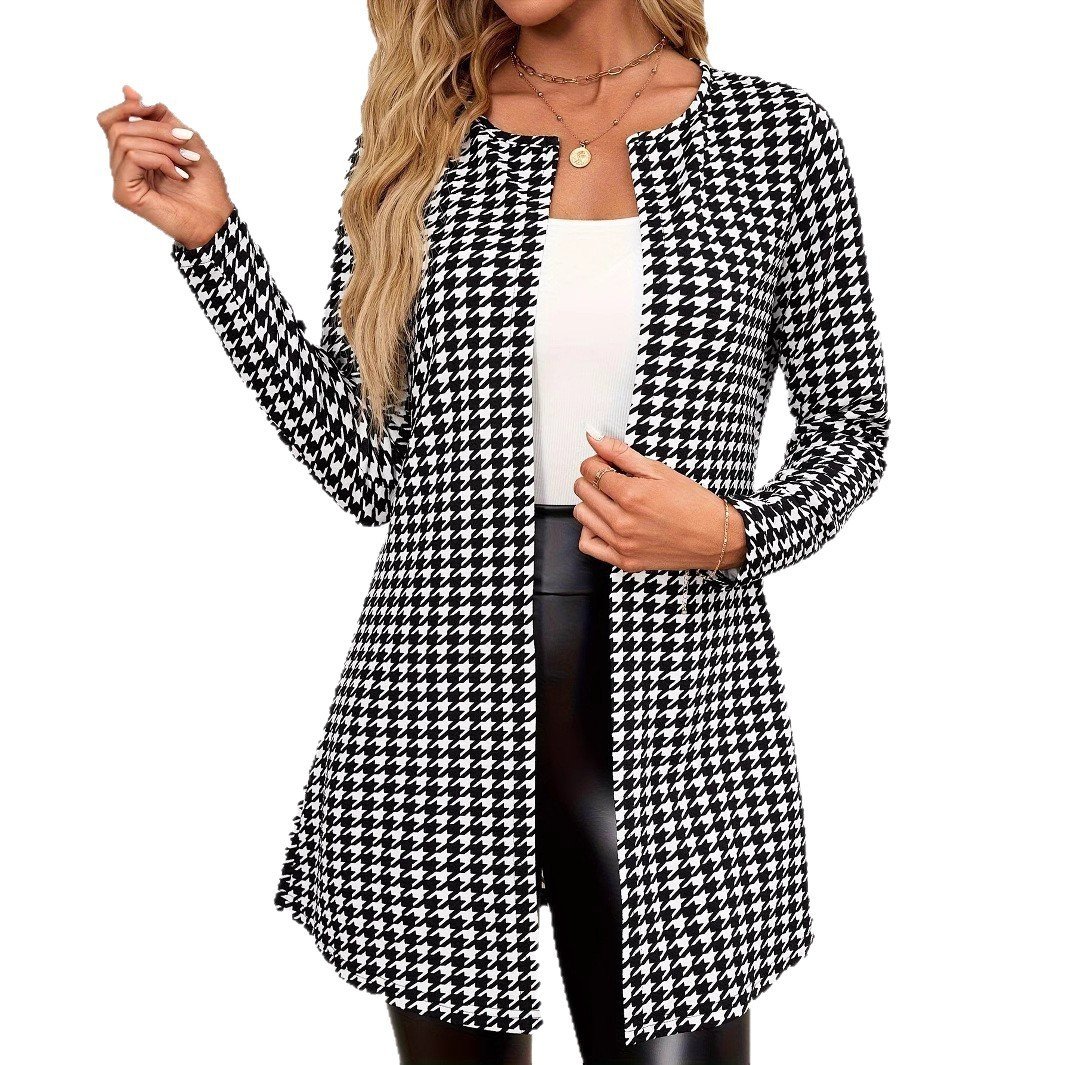 Spring And Autumn Two Seasons Women's Printed Coat Round Neck Small Suit - Image 5