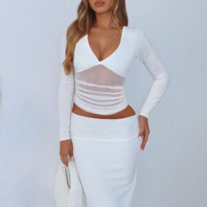 Women's Mesh Slim Fit Patchwork Slimming Long Sleeve Top