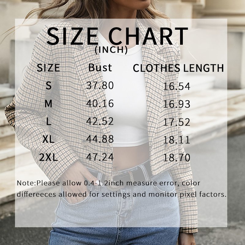 Women's Plaid Cropped Blazer, Vintage Notch Lapel Long Sleeve Short Jacket For Work Office - Image 6
