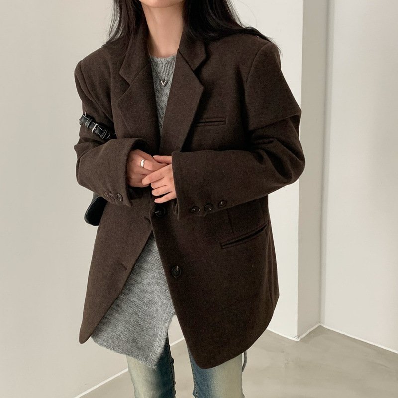 Korean Hepburn Style Loose Thick Woolen Coat