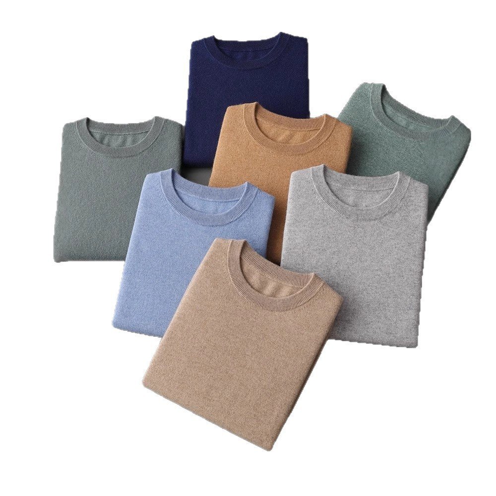 Autumn And Winter Front Line Ready-made Garments Round Neck Short Sleeve Men's Cashmere Sweater - Image 5