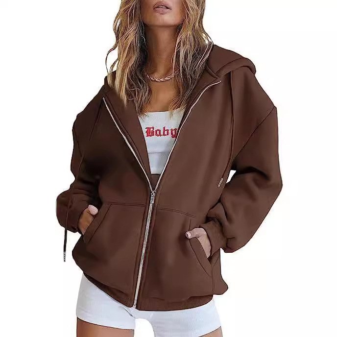 Women's Velvet Padded Hooded Sweatshirt Casual Zipper Cardigan - Image 3