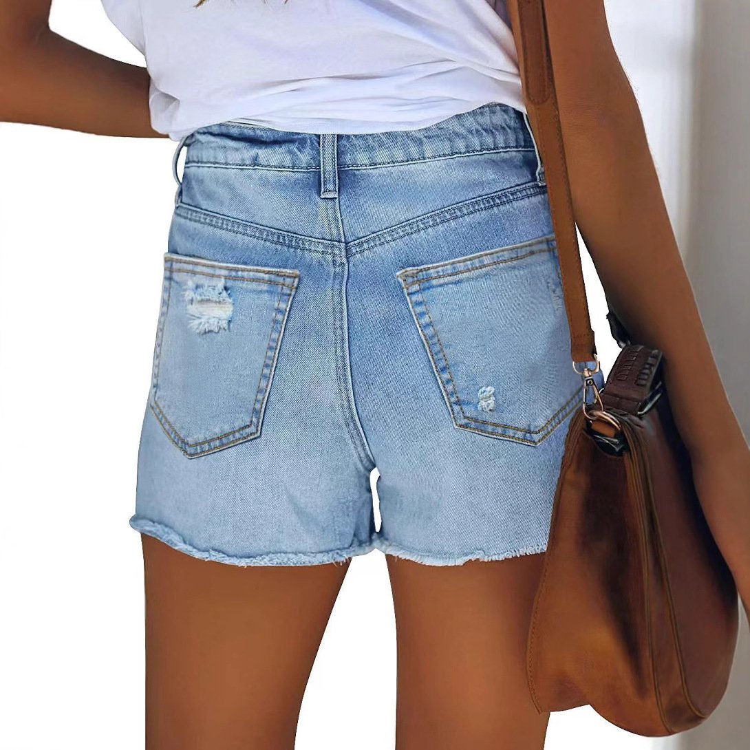 Women's Wash Hole Slim Fit All-matching Denim Shorts - Image 4