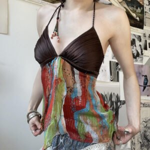 Vintage Vacation Style Beaded Halter Lace-up Sexy Backless Spaghetti Straps