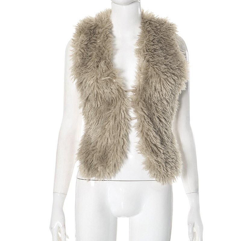 Sexy Bare Back Fur Collar Halter Vest - Image 5