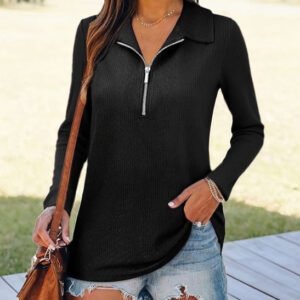 Women's Knitted Fabric Lapel Zipper Casual Long Sleeve