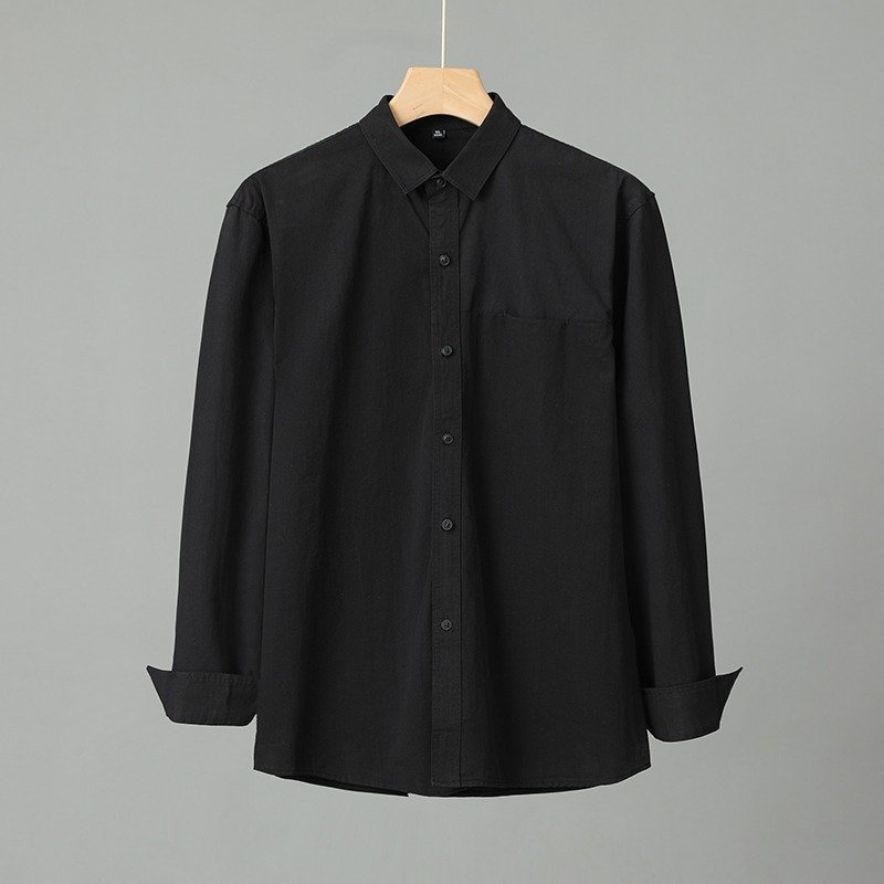 Casual Solid Color Men's Purified Cotton Long Sleeve Shirt - Image 6