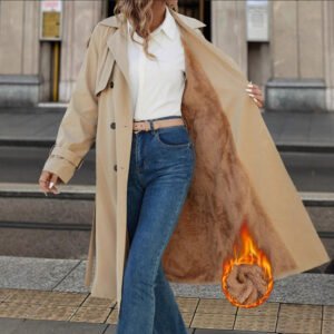 European And American Women's Clothing Double Breasted Belt Fleece Trench Coat Coat