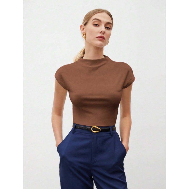 Women's Slim Fit Fashionable All-match Pure Color Tight Half Sleeve - Image 2