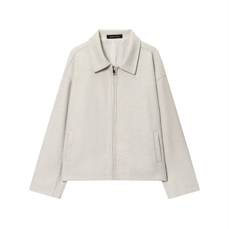 Collar casual versatile jacket with zipper and woolen coat - Image 5