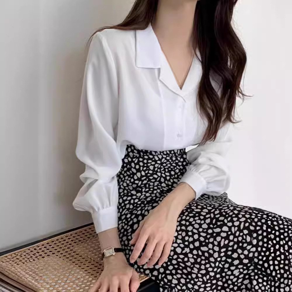 Simple Suit Collar Chiffon Shirt Women's Long Sleeve Shirt - Image 2