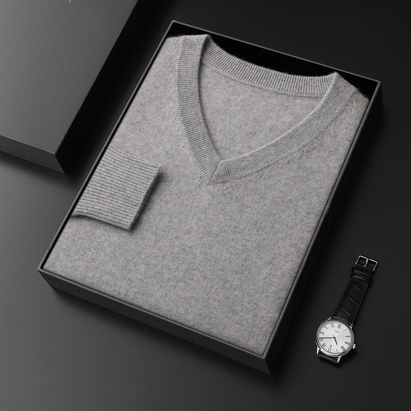 Cashmere Sweater Men's V-neck Loose - Image 10