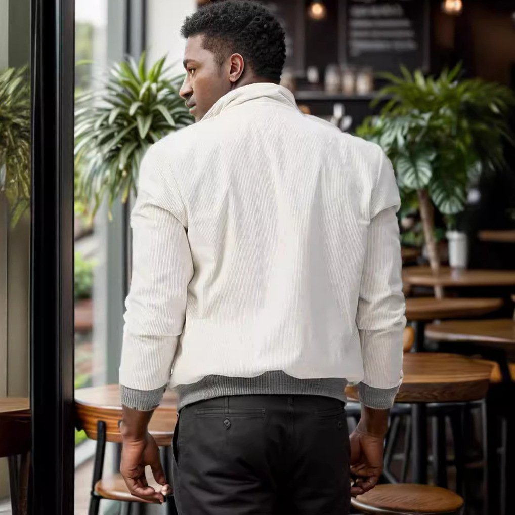 Men's Rib Color Matching Long Sleeve Fashionable Jacket - Image 2