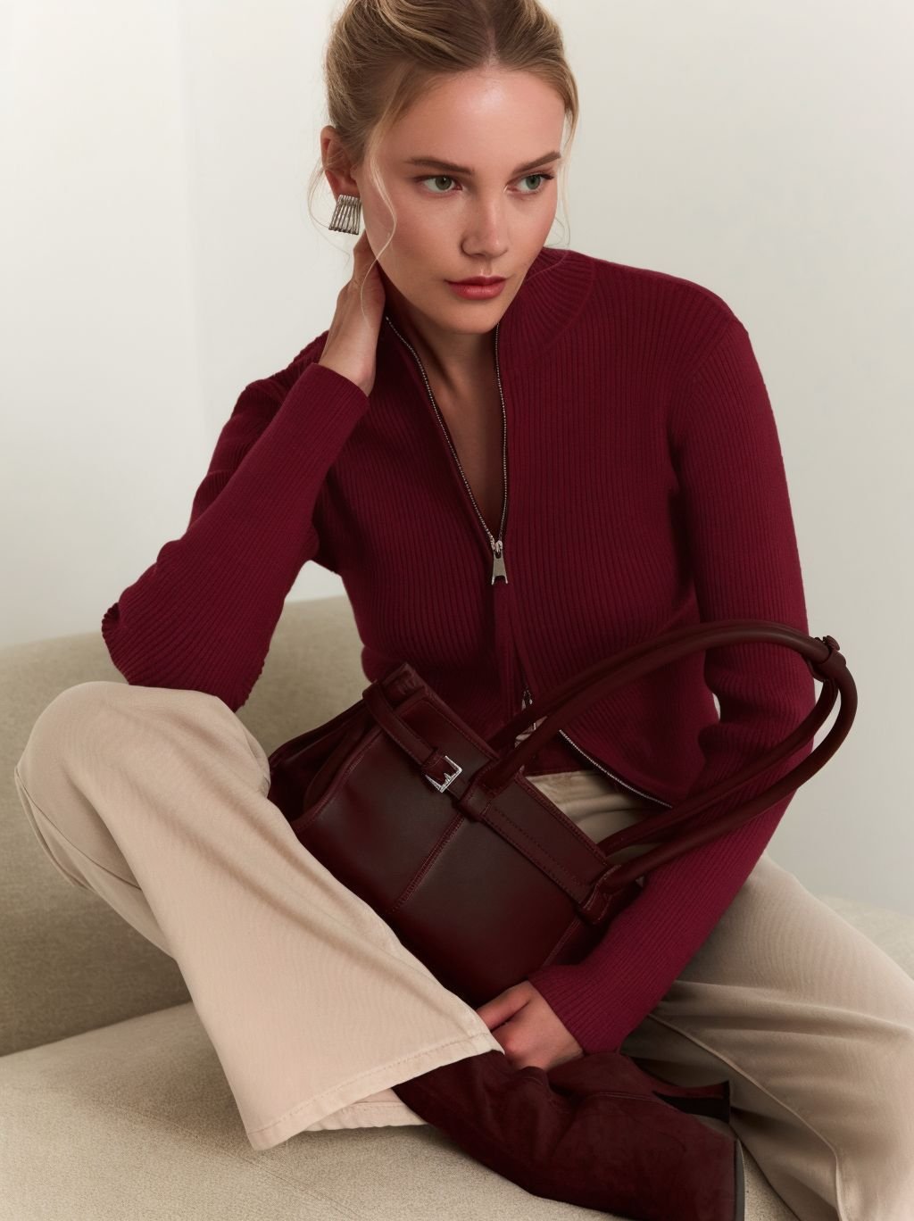 Zipper Slim Fit Top Stand Collar High Waist Trendy Long-sleeve Sweater Bottoming - Image 7