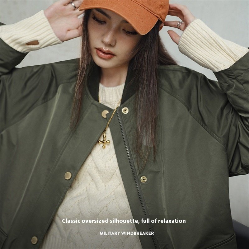 Retro Olive Green Loose Flip Pocket Trench Coat - Image 3