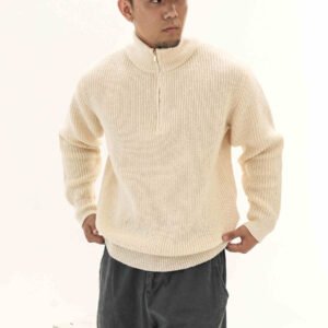 Thick Needle Wool Yarn American Retro Half Zipper Turtleneck Sweater Pullover For Men